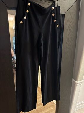 Express Black Wide-Leg Pants with Gold Buttons